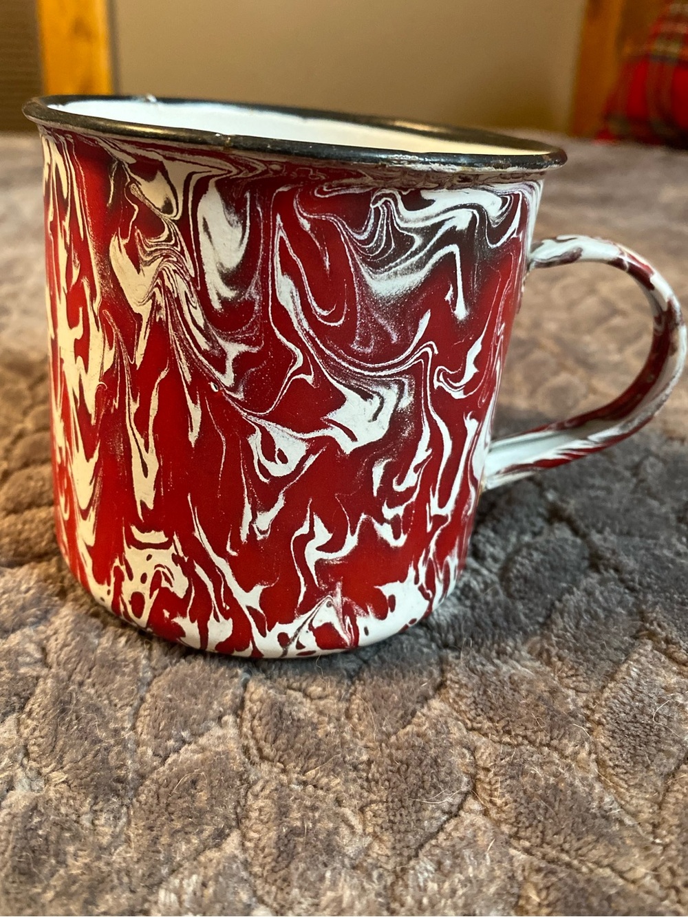Red and White Marble Enamel Mug -